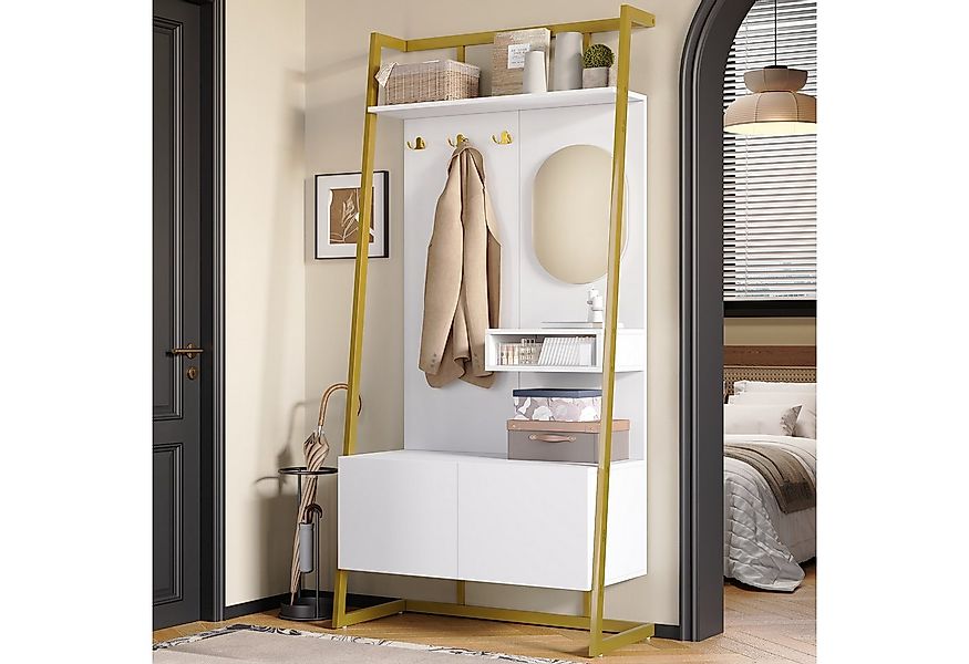 Merax Kompaktgarderobe mit Spiegel, Garderoben-Set aus Holz & Metall (1-St) günstig online kaufen