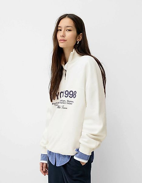 Bershka Bedruckte Sweatshirtjacke Damen M Grbrochenes Weiss günstig online kaufen