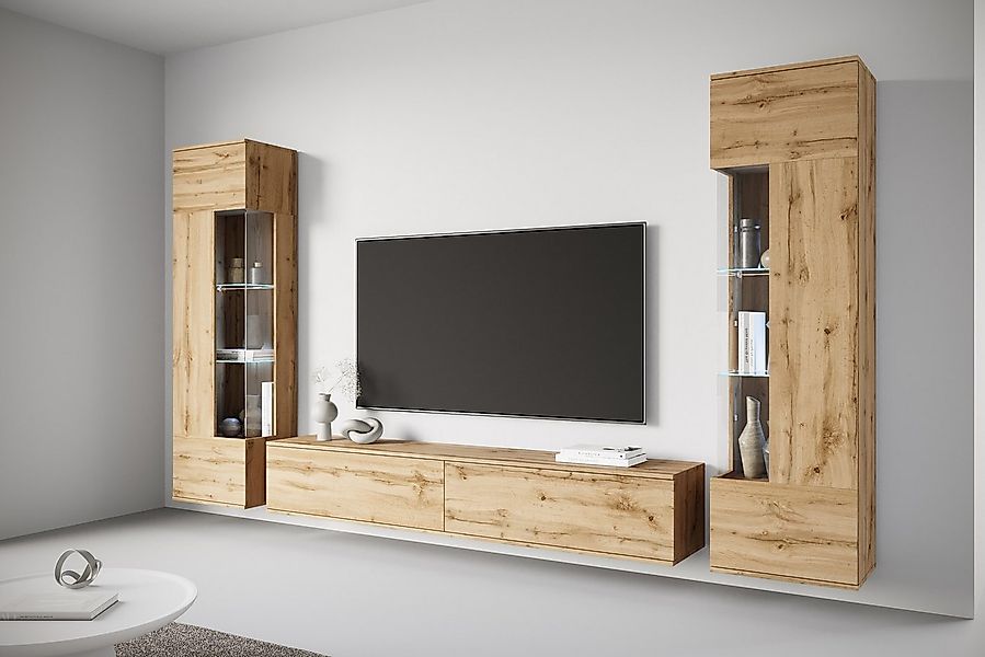 INOSIGN Wohnwand Kenia, Vitrine Türanschlag links/rechts wechselbar, (3-St) günstig online kaufen