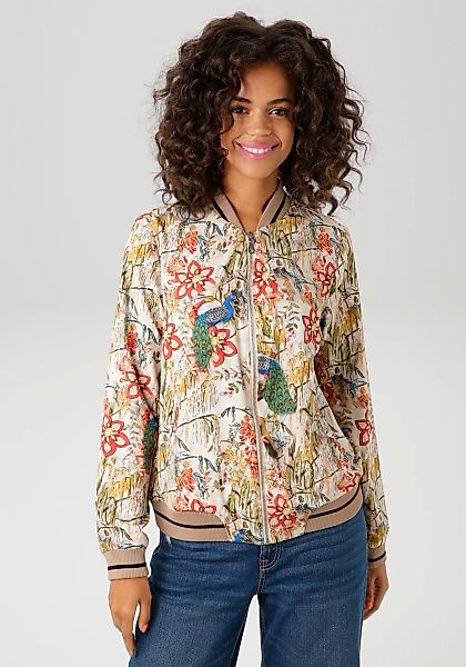 Aniston CASUAL Blouson, mit farbenfrohen Pfauen und Blumen bedruckt günstig online kaufen