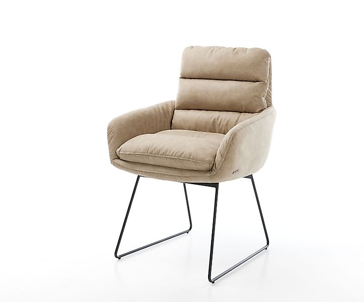 Esszimmerstuhl Abelia-Flex mit Armlehnen Mikrofaser Beige Vintage Kufengest günstig online kaufen