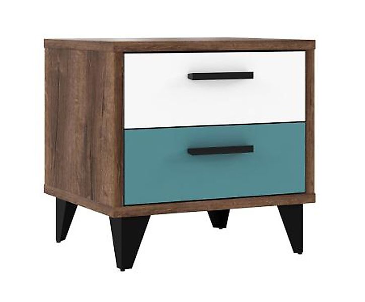 Nachtkommode 2 Schubladen Raven von Forte Schlammeiche / Weiss Schwarz Grün günstig online kaufen