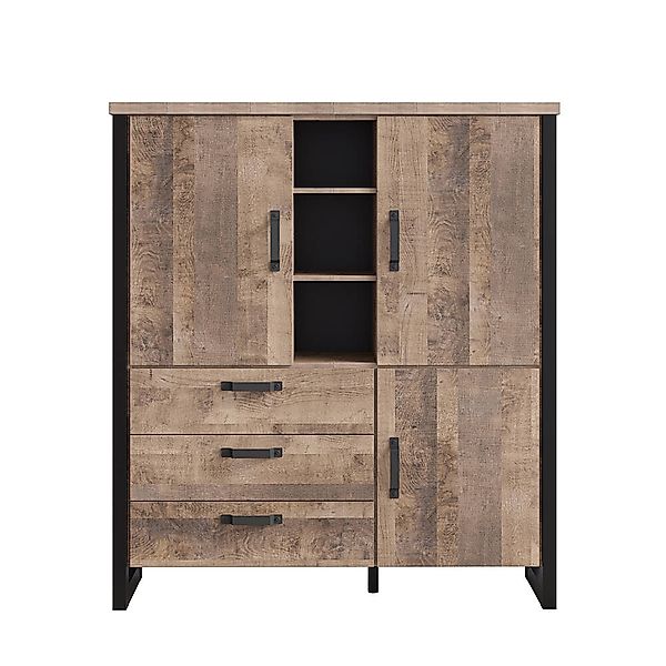 Highboard EMMEN-19 in Eiche Tabak Nb. mit schwarz, B/H/T: ca. 138/155/45 cm günstig online kaufen