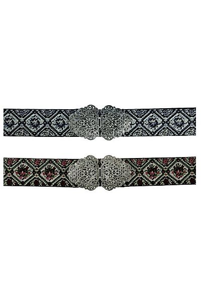 Herbert Hahn Ledergürtel Stretchgürtel Damen - BLUMENWIRBEL - grau, grün/ro günstig online kaufen