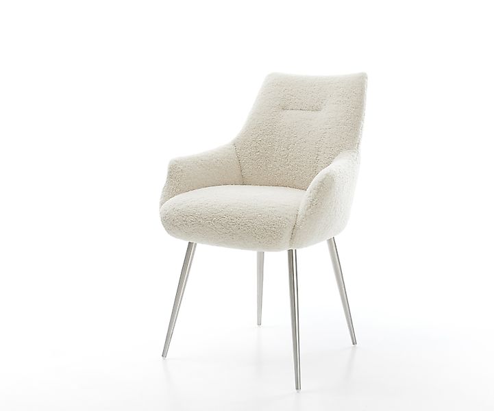 Esszimmerstuhl Alja-Flex mit Armlehnen Teddystoff Beige 4-Fuß konisch Edels günstig online kaufen