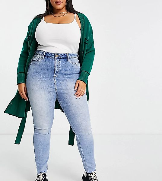River Island Plus – Enge Jeans mit hohem Bund aus hellem Jeansstoff-Blau günstig online kaufen