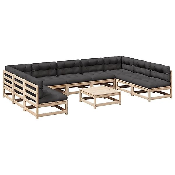 vidaXL 10-Tlg Garten-Sofagarnitur mit Kissen Massivholz Kiefer 3299596 günstig online kaufen