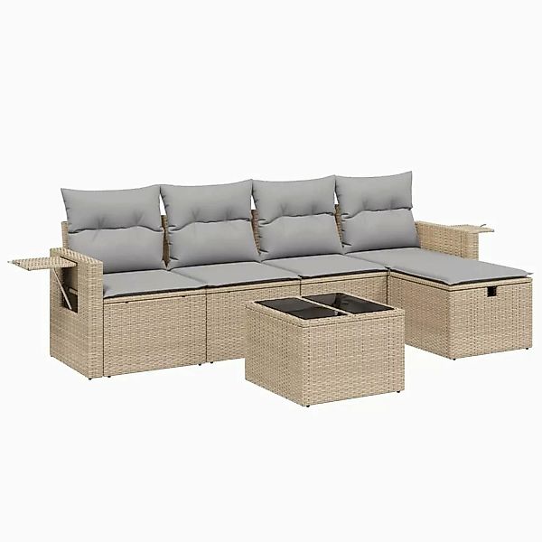 vidaXL 6-tlg Garten-Sofagarnitur mit Kissen Beige Poly Rattan Modell 134 günstig online kaufen