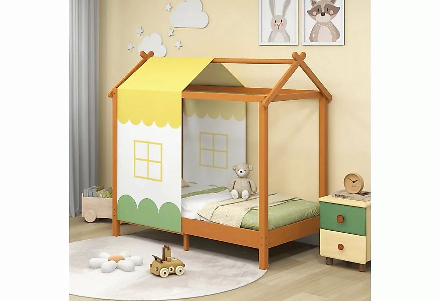COSTWAY Kinderbett (1-tlg), mit abnehmbarem Betthimmel & Lattenrost günstig online kaufen
