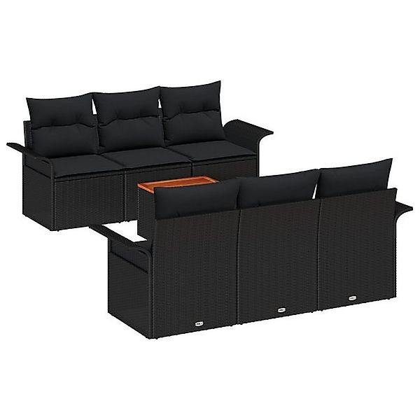 vidaXL Loungesofa 7-teiliges Garten-Sofa-Set mit Kissen Schwarz Poly-Rattan günstig online kaufen