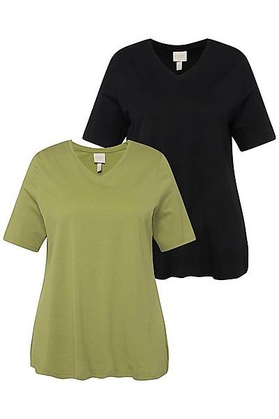 Ulla Popken T-Shirt T-Shirts 2er-Pack V-Ausschnitt Halbarm (2-tlg) günstig online kaufen