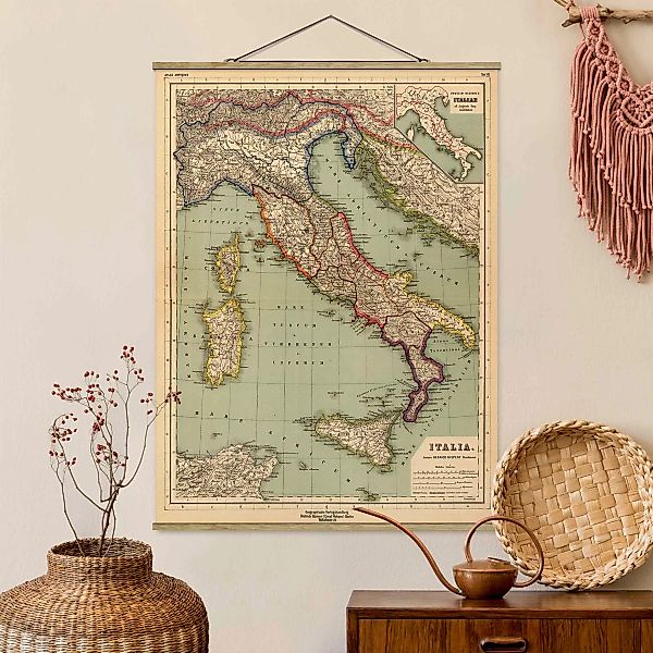 Stoffbild mit Posterleisten Vintage Landkarte Italien günstig online kaufen