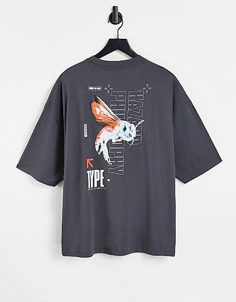 ASOS DESIGN – Oversize-T-Shirt aus Bio-Baumwollmix in Anthrazit mit Vogel-P günstig online kaufen