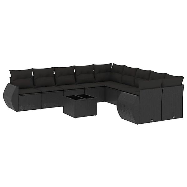 vidaXL 11-Tlg Garten-Sofagarnitur mit Kissen Schwarz Poly Rattan 3221914 günstig online kaufen