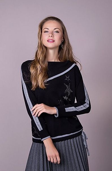 Passioni Strickpullover mit Glitzerdetails Schwarz, Streifen, asymmetrische günstig online kaufen