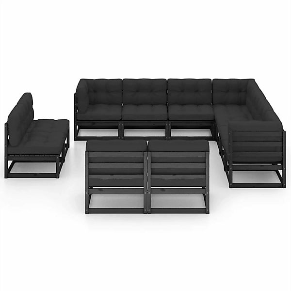 11-tlg. Garten-lounge-set Mit Kissen Schwarz Massivholz Kiefer günstig online kaufen