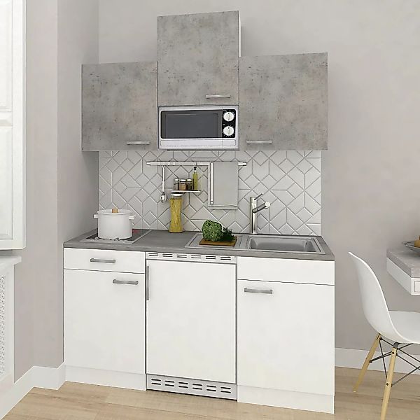 Respekta Küchenzeile KB150WWBMIG 150 cm Weiß-Beton Optik günstig online kaufen