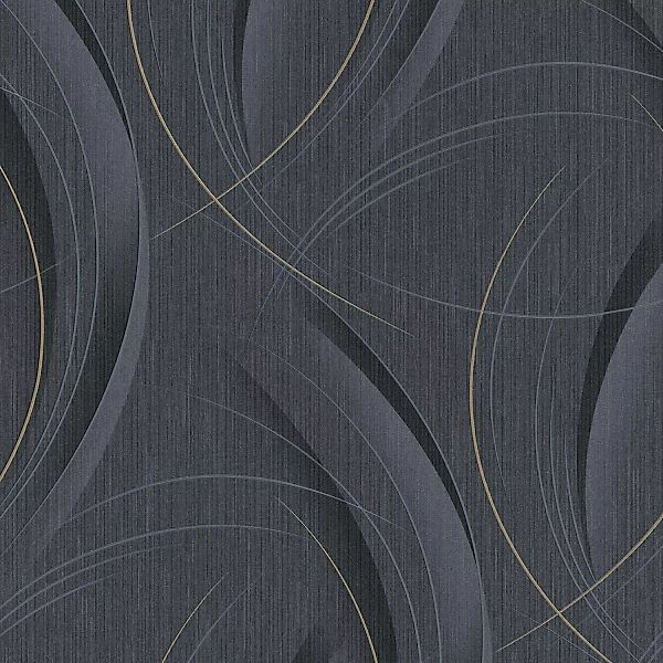 Bricoflor Anthrazit Tapete mit Goldenen Linien Moderne Vliestapete Schwarz günstig online kaufen