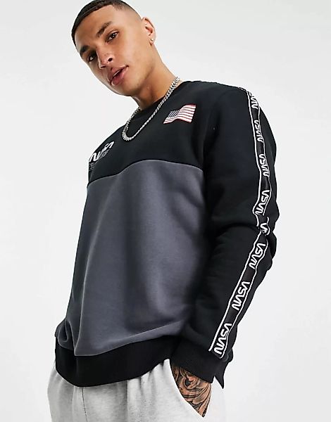 ASOS DESIGN – Sweatshirt in Schwarz mit NASA -Print und Zierstreifen günstig online kaufen