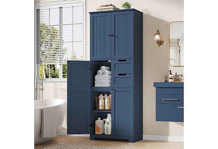 HOMECHO Hochschrank Badezimmerschrank mit 4 Türen 2 Schubladen für Wohnzimm günstig online kaufen