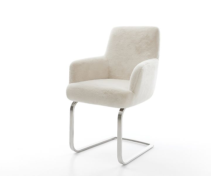 Freischwinger Heira-Flex mit Armlehnen Plüsch Creme-Weiß Freischwinger flac günstig online kaufen