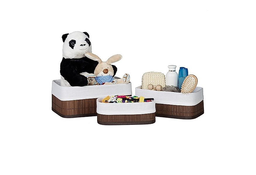 relaxdays Aufbewahrungskorb Bad 3 teiliges Set, braun günstig online kaufen