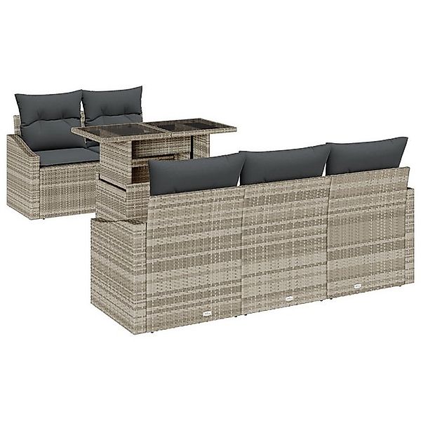 vidaXL Loungesofa 6-teiliges Garten Sofa Set mit Kissen Hellgrau Poly Ratta günstig online kaufen