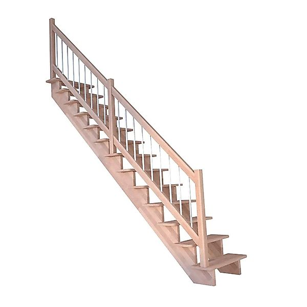 Treppe Lindos Buche Gerade 100 cm Holz-Edelstahl-Geländer FSC® günstig online kaufen