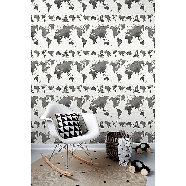 ESTAhome Tapete Vintage Weltkarten Dunkelgrau 0,53 x 10,05 m 138973 günstig online kaufen