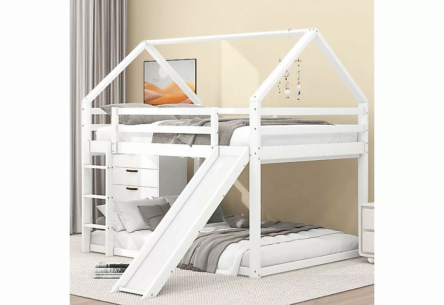 OKWISH Polsterbett Hausbett Etagenbett (Weiß, 140x200cm, mit Rutsche und Le günstig online kaufen