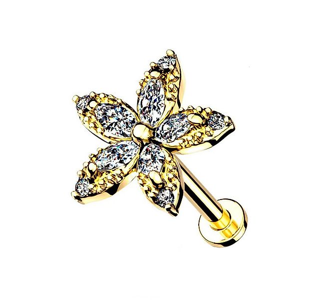 Taffstyle Piercing-Set Labret Piercing Stecker flach Kristall Blume Innenge günstig online kaufen