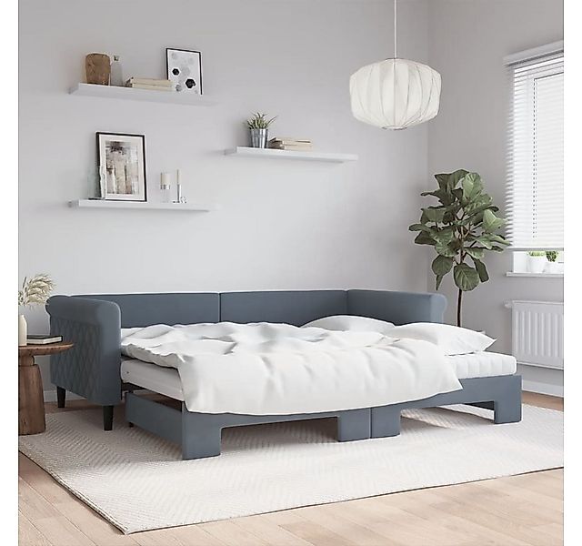 vidaXL Bett, Tagesbett Ausziehbar mit Matratzen Dunkelgrau 90x200 cm Samt günstig online kaufen