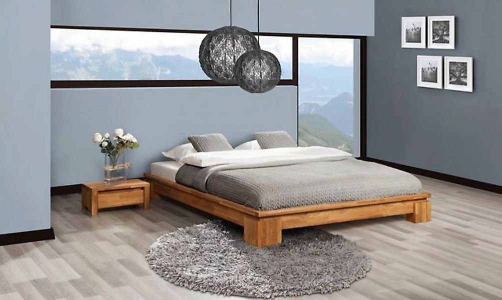 Natur24 Einzelbett Bett Tinci 3 niedrige Höhe 90x210 Wildeiche massiv ohne günstig online kaufen