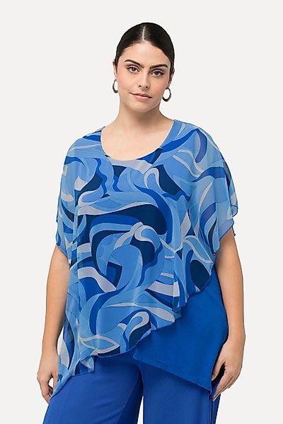 Ulla Popken Longtop Tunika Chiffon-Überwurf Rundhals günstig online kaufen