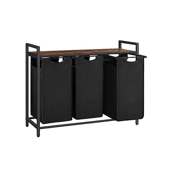 Vasagle Wäschesammler 3 Fächer und Ablage 92,5 x 33 x 72 cm Braun-Schwarz 1 günstig online kaufen