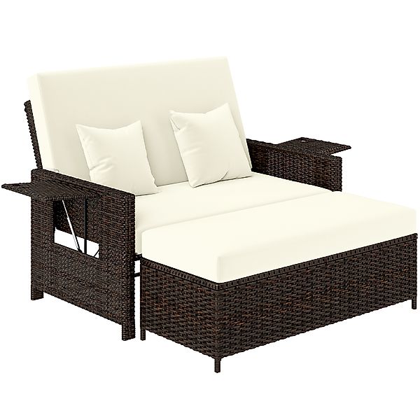 Outsunny Polyrattan Lounge-Sofa Gartensofa 2-Sitzer mit Kissen und Hocker, günstig online kaufen