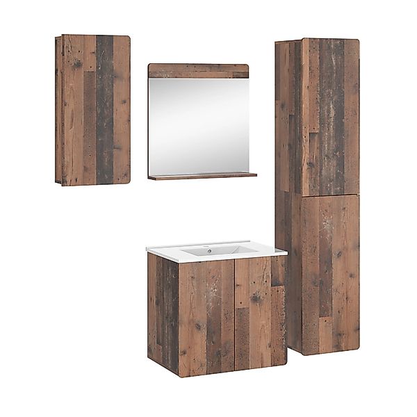 Vicco Badmöbel-Set Izan Oldstyle 5-teilig mit Hoch- und Hängeschrank günstig online kaufen