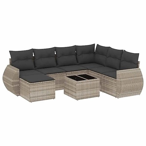 vidaXL 8-Tlg Garten-Sofagarnitur mit Kissen Hellgrau Poly Rattan 3221711 günstig online kaufen