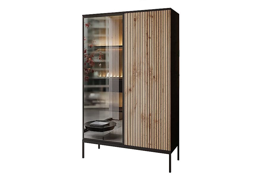 Lookway Hochschrank ECLIPSE WTSZ104 Vitrine mit Beleuchtung Eiche schwarz w günstig online kaufen