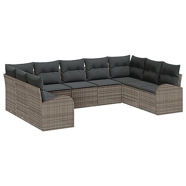 vidaXL Loungesofa Garten-Sofa-Set 9-teilig Grau Rattan, Polyester Garten-So günstig online kaufen