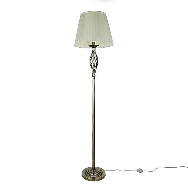 Licht-Erlebnisse Stehlampe Stoff Metall 165 cm Hoch In Messing Antik Beige günstig online kaufen