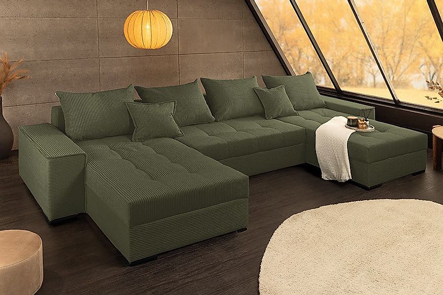 riess-ambiente Wohnlandschaft LODGE 315 cm grün – Cord, Couch mit Schlaffun günstig online kaufen