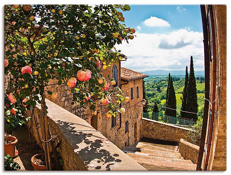 Artland Wandbild "Rosen auf Balkon Toskanalandschaft" Garten 1 Stk. tlg. al günstig online kaufen