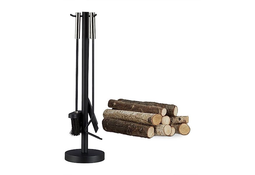 relaxdays Kamingarnitur Kaminbesteck modern 4-teilig mit Ständer günstig online kaufen