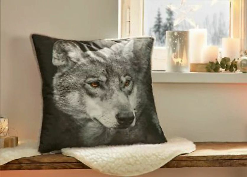 HOME Living Kissenhülle SPAR-SET 2x Wolf Kissenhüllen schwarz/grau Gr. one günstig online kaufen