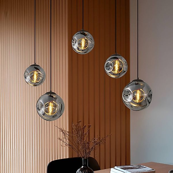 Lindby Hängeleuchte Valentina, Glas, rauchgrau, rund, 125cm günstig online kaufen