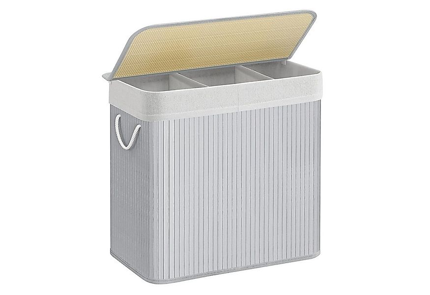 SONGMICS Wäschekorb, mit Deckel und Griffen, aus Bambus, 3 Fächern, 150 L günstig online kaufen