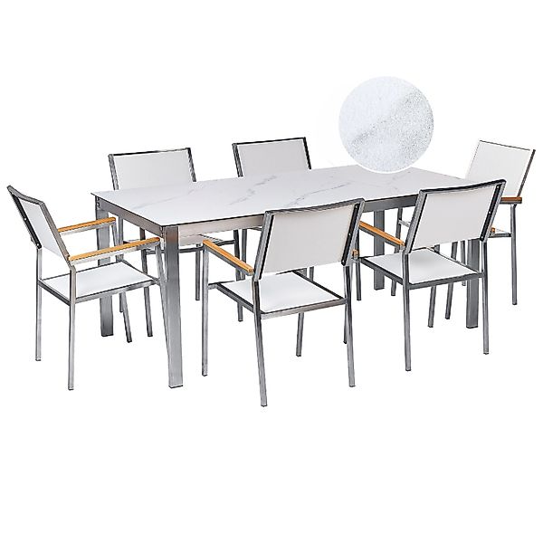 Beliani Gartentisch Set COSOLETO/GROSSETO Weißer Marmor günstig online kaufen
