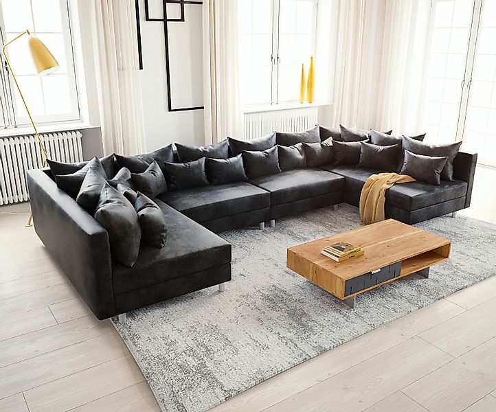 Wohnlandschaft Clovis XL Anthrazit Antik Optik Modulsofa günstig online kaufen