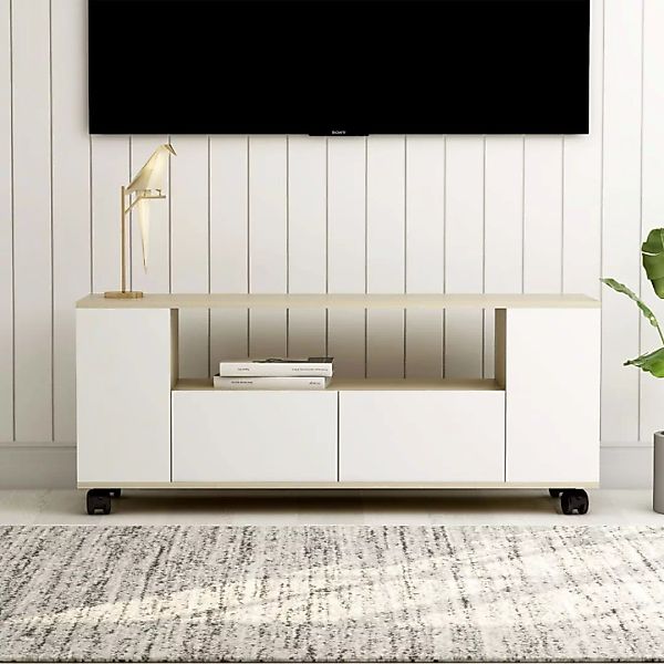 Tv-schrank Weiß Sonoma-eiche 120 X 35 X 43 Cm Spanplatte günstig online kaufen